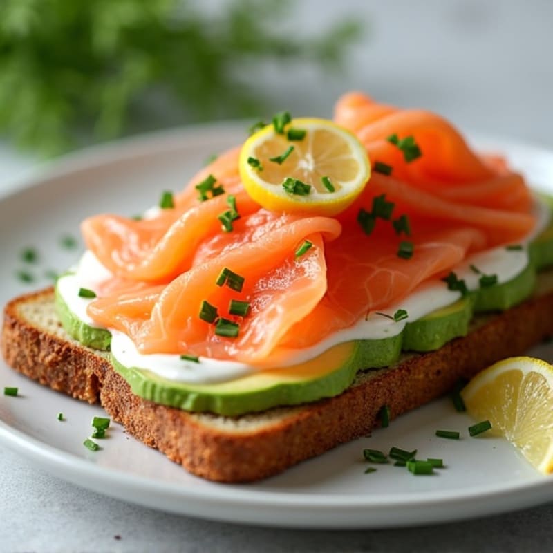 Smoked Salmon with Creamy Chive Spread on Crispy Whole Grain Toast