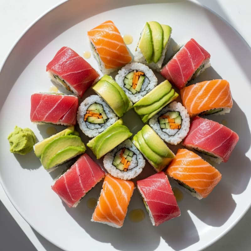 Rainbow Sushi Rolls with Wasabi