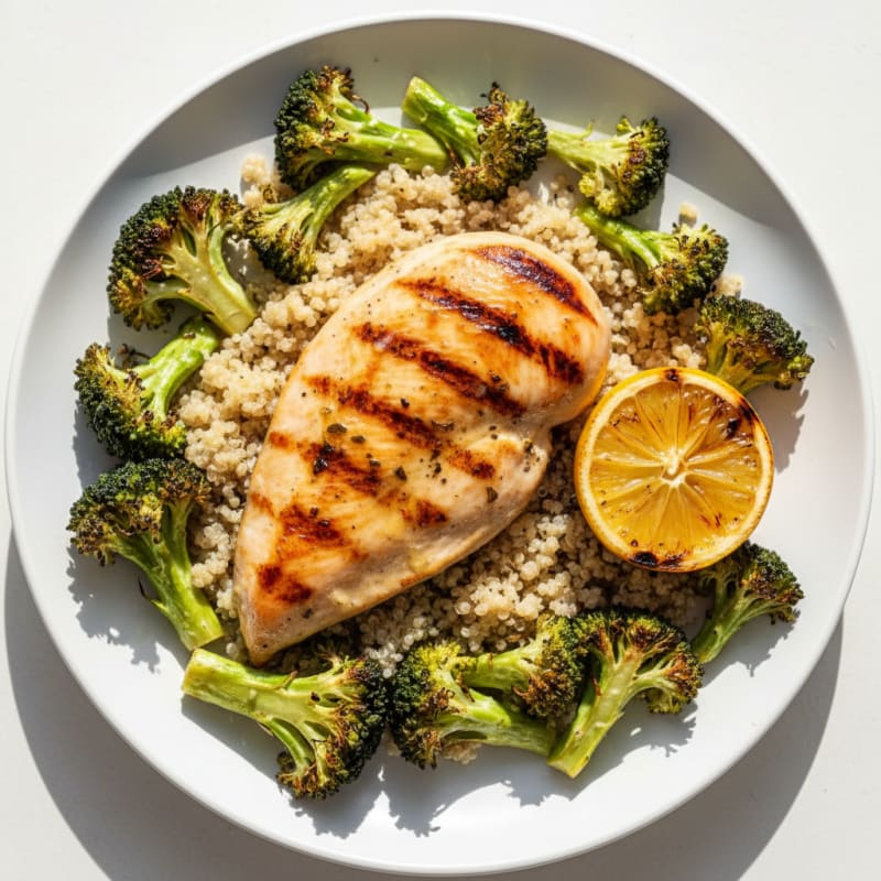 Grilled Chicken Breast with Quinoa and Roasted Broccoli