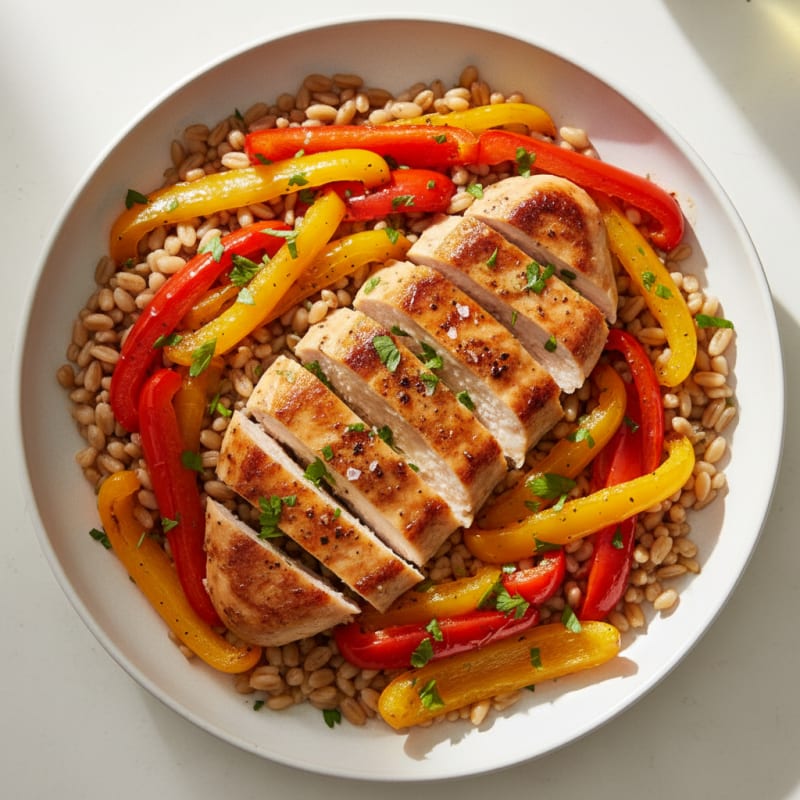 Chicken and Roasted Peppers with Farro