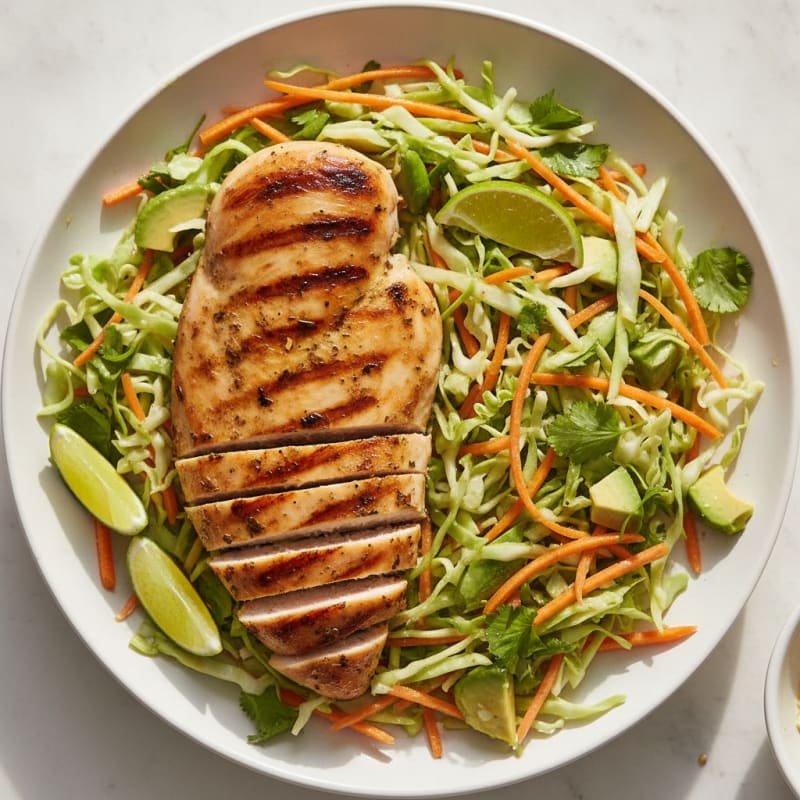 Grilled Chicken Breast with Crunchy Cabbage Slaw