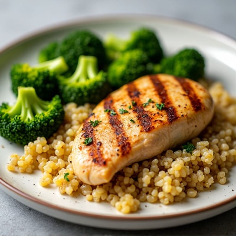 Grilled Chicken Breast with Quinoa and Roasted Broccoli