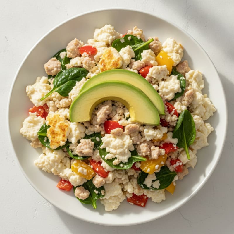 Egg White Veggie Scramble with Turkey Sausage