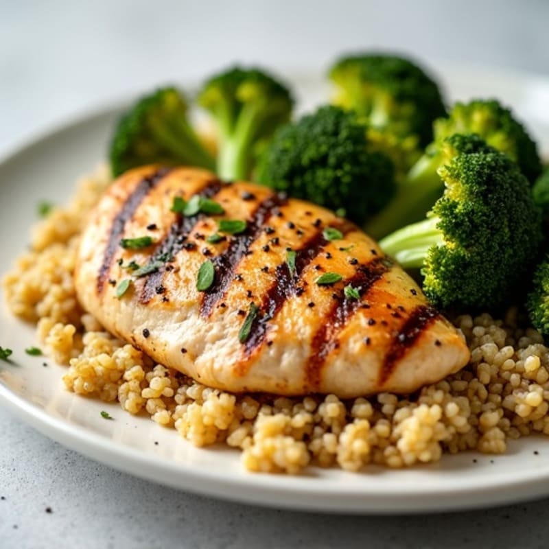 Grilled Chicken Breast with Quinoa and Roasted Broccoli