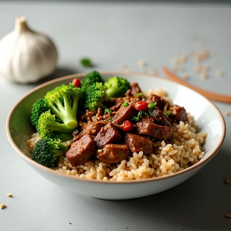 Tender Garlic Ginger Stir-Fried Beef and Broccoli with Brown Rice