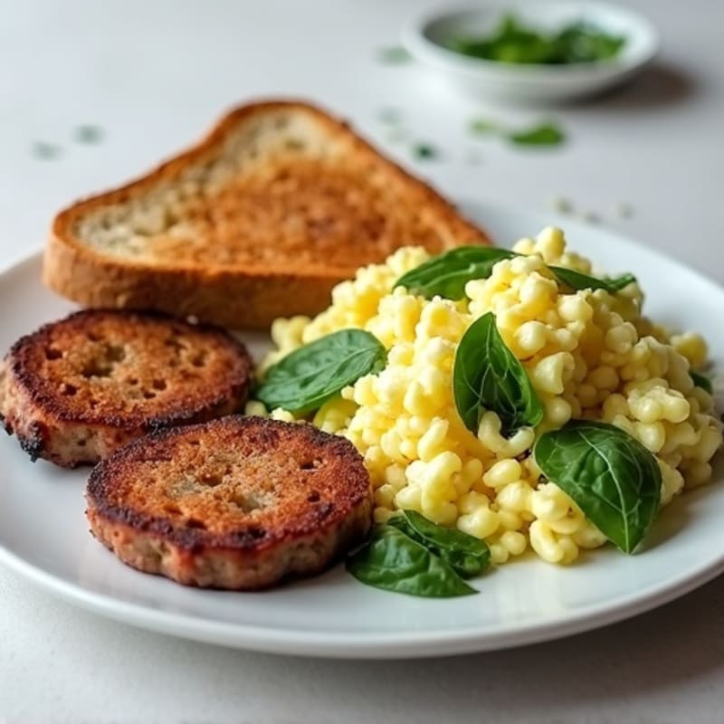 Egg White and Spinach Scramble with Turkey Sausage