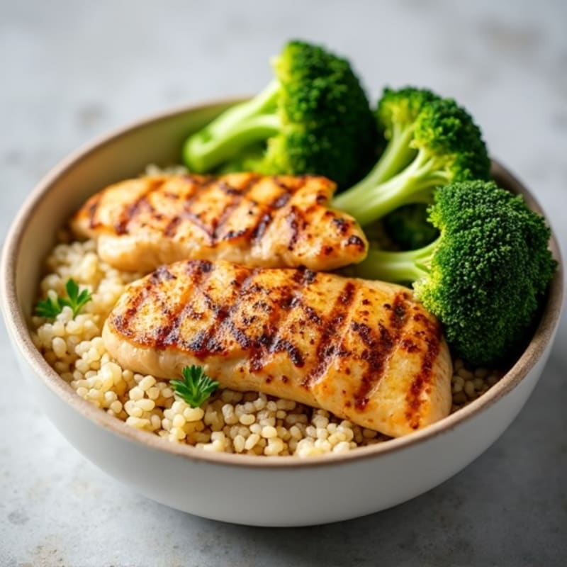 Grilled Chicken and Quinoa Bowl with Roasted Broccoli