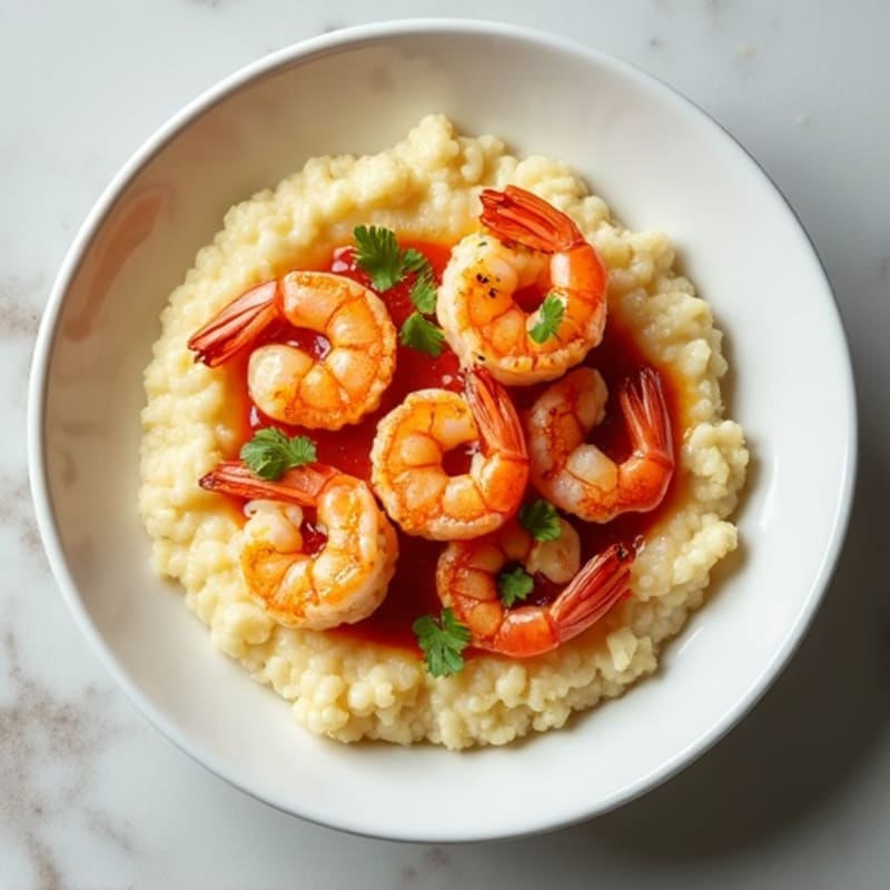 Creamy Cauliflower Grits with Spicy Garlic Shrimp