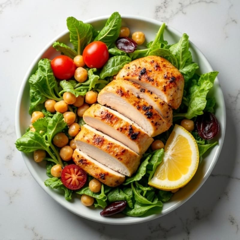 Grilled Chicken Salad with Mixed Greens and Chickpeas