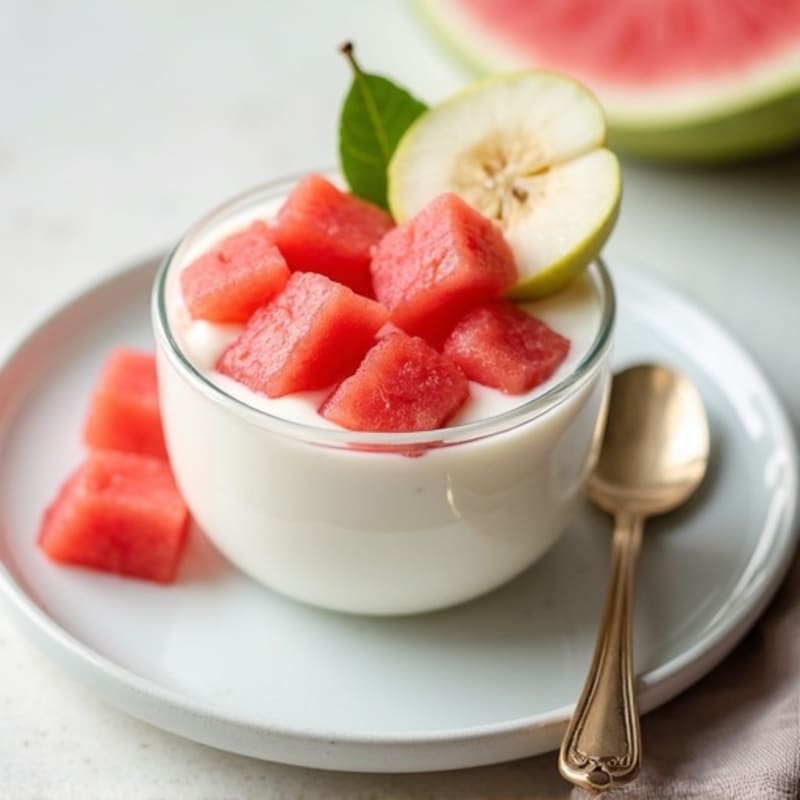 Creamy Vanilla Protein Mousse with Pear and Watermelon