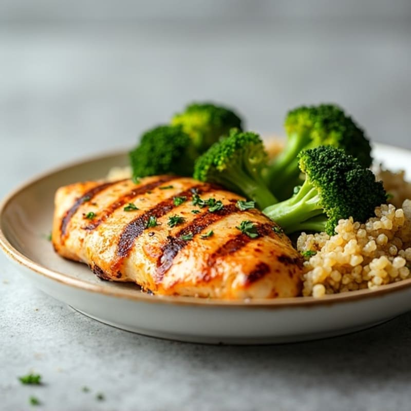 Grilled Chicken Breast with Quinoa and Roasted Broccoli