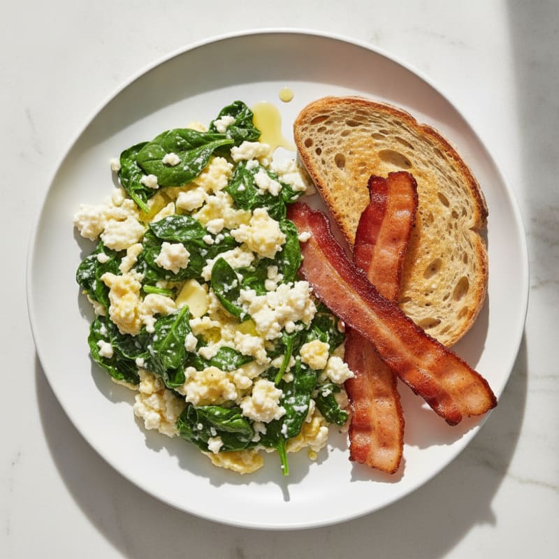 Cottage Cheese Scramble with Spinach and Turkey Bacon