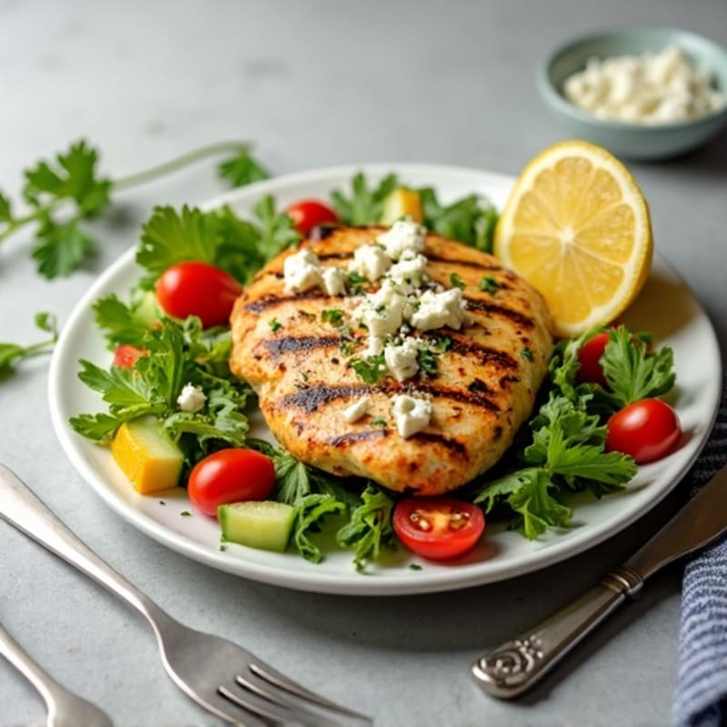 Lemon-Herb Grilled Chicken with Feta and Crisp Vegetable Salad