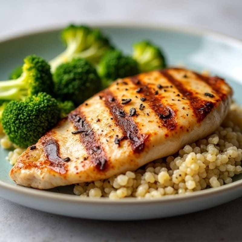 Grilled Chicken Breast with Quinoa and Roasted Broccoli