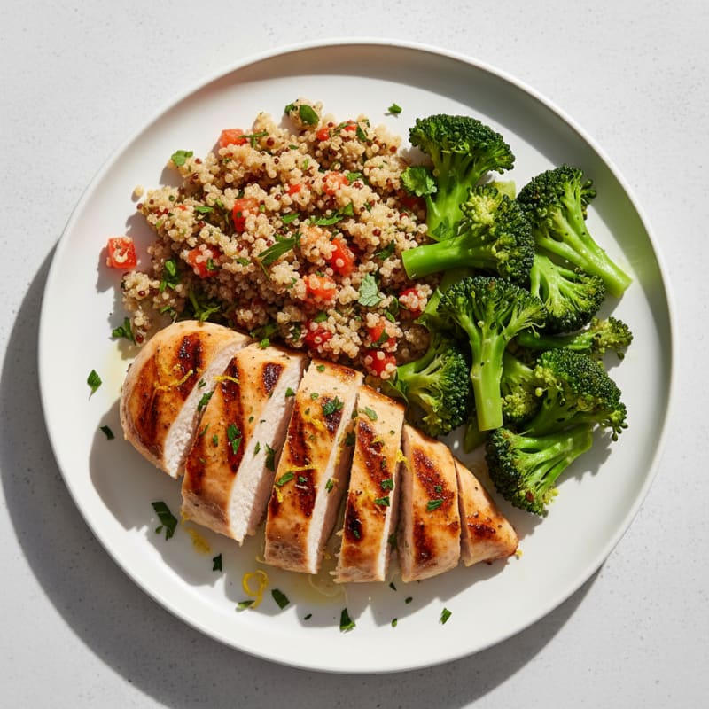 Grilled Chicken Breast with Quinoa and Steamed Broccoli