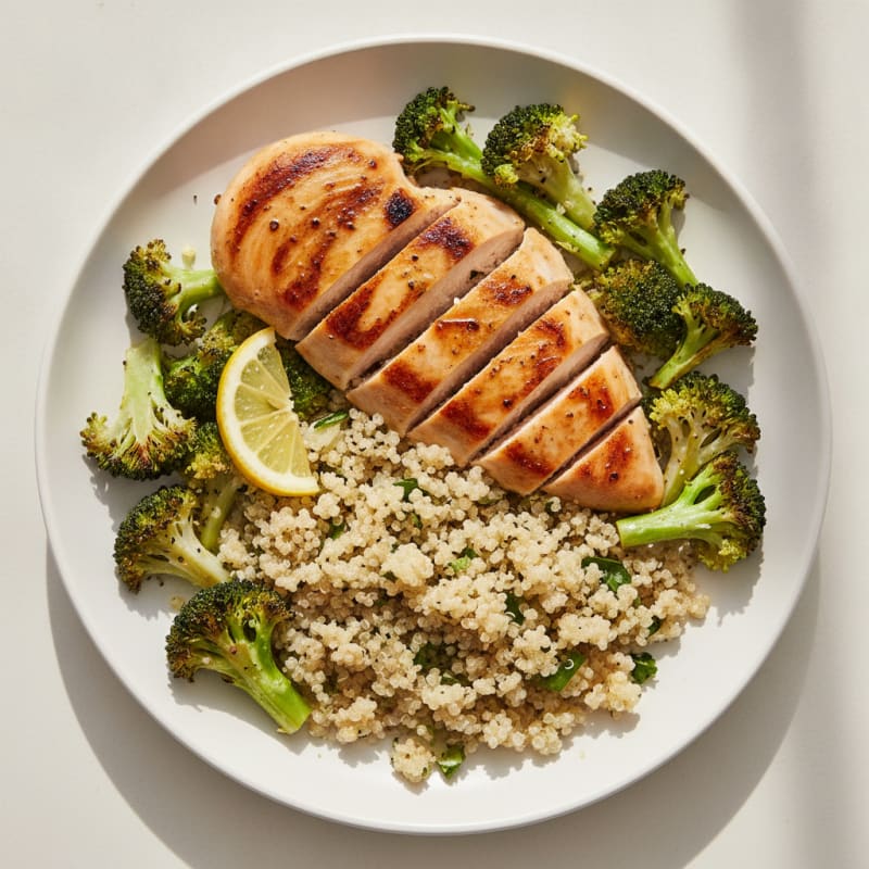 Grilled Chicken Breast with Roasted Broccoli and Quinoa