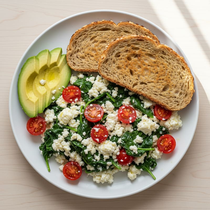 Egg White and Cottage Cheese Scramble with Spinach and Tomatoes