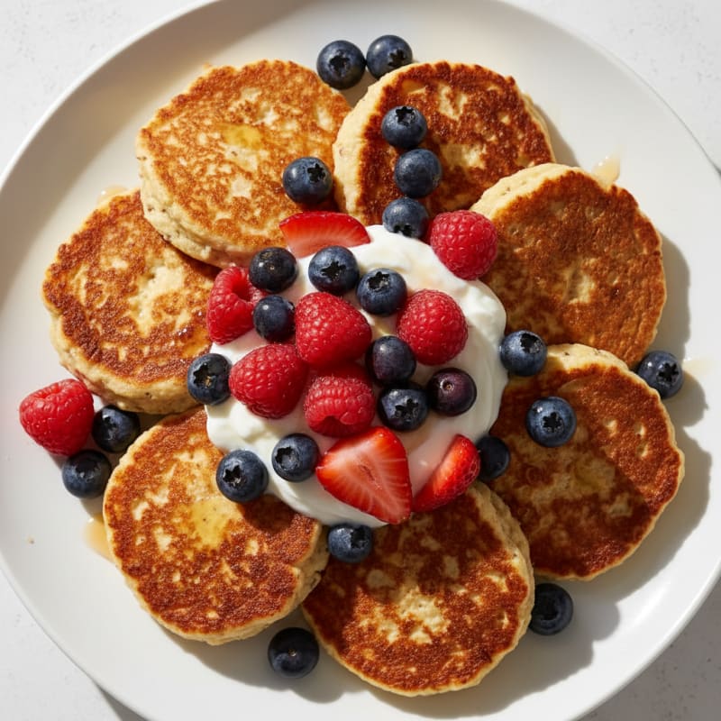 Fluffy Cottage Cheese Pancakes with Berries