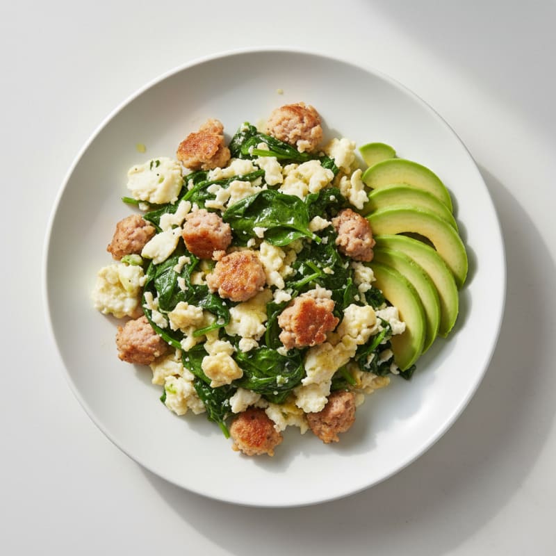 Egg White Scramble with Turkey Sausage and Spinach