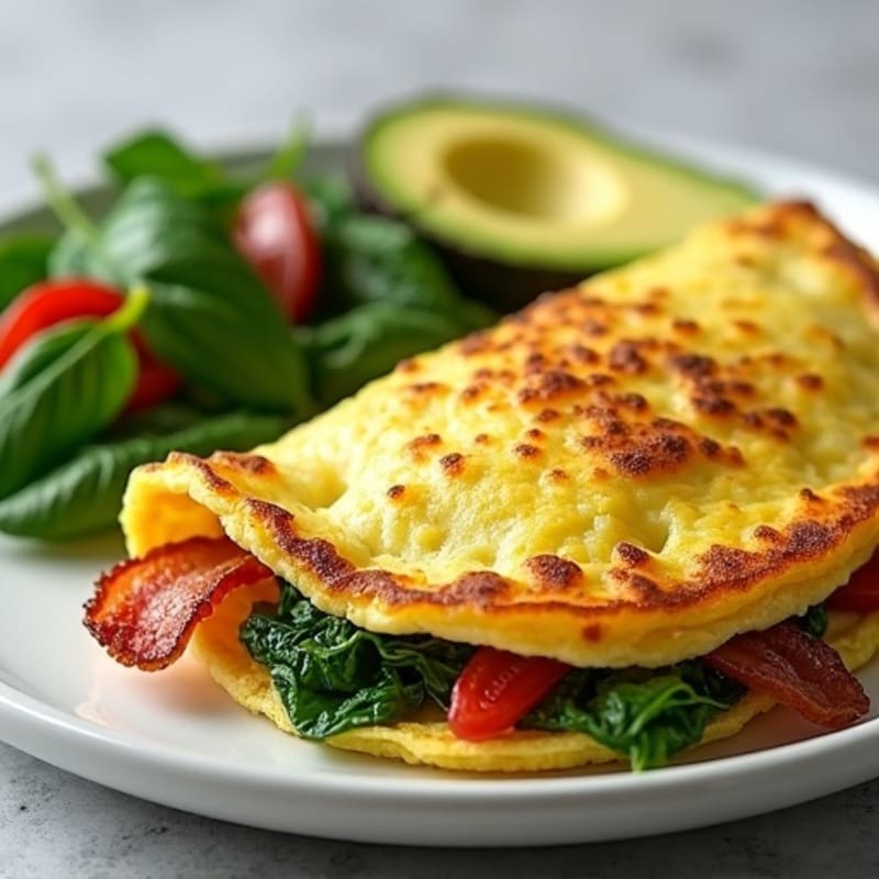 Egg White Spinach Omelet with Crispy Turkey Bacon