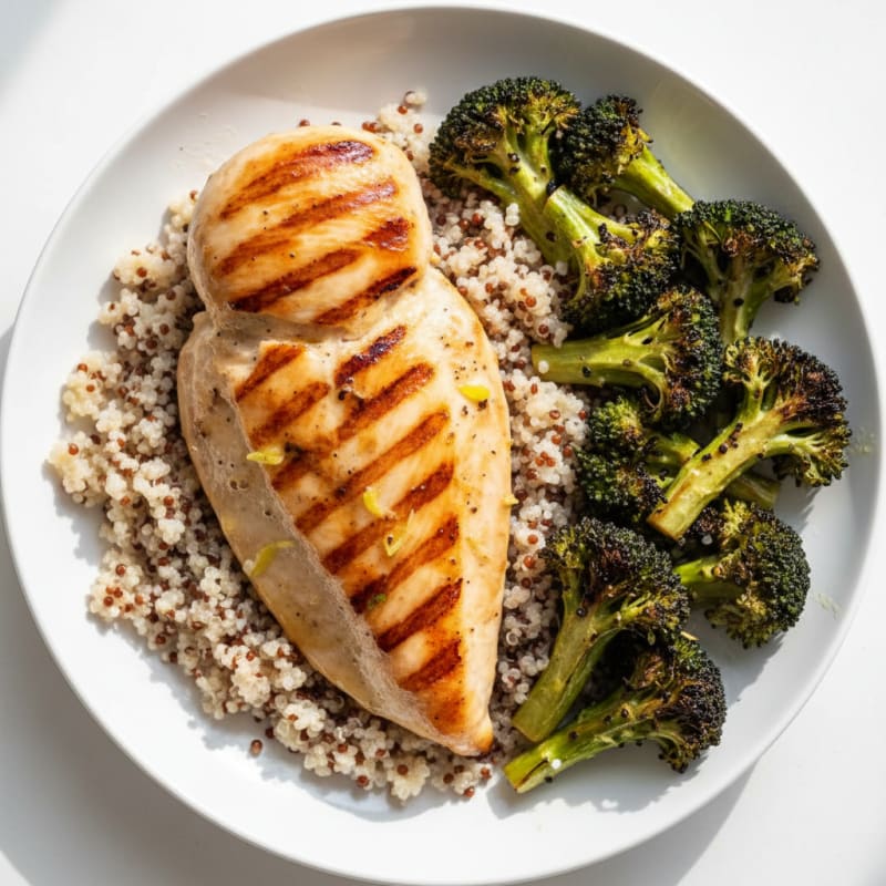 Grilled Chicken Breast with Quinoa and Roasted Broccoli