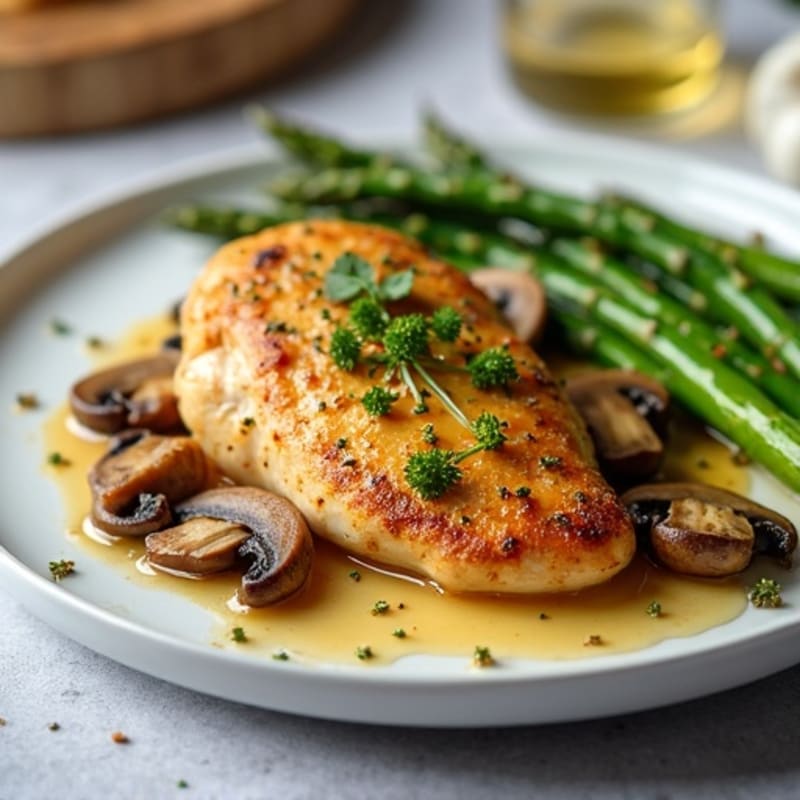 Garlic Butter Roasted Chicken and Mushrooms with Asparagus