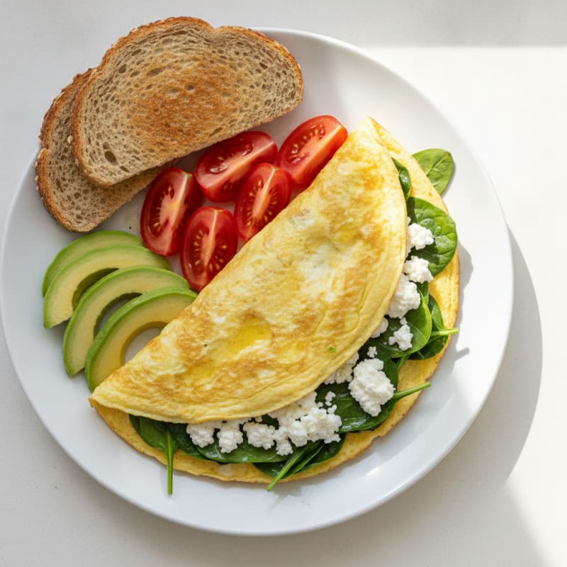Egg White Spinach Omelette with Cottage Cheese and Sliced Tomatoes