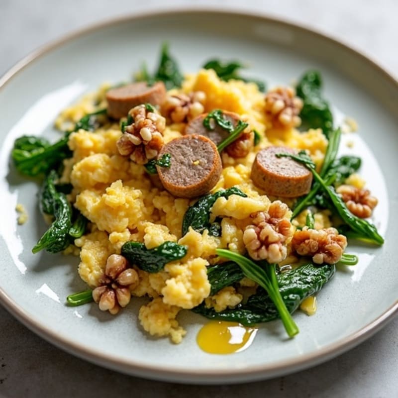 Egg White Spinach Scramble with Turkey Sausage