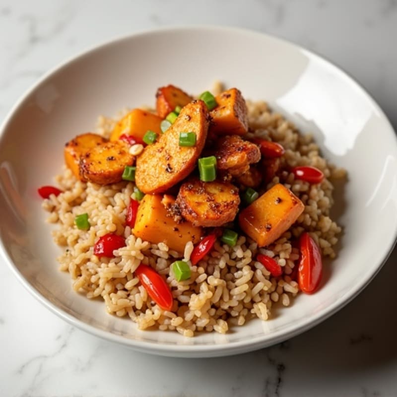 Spicy Kimchi Chicken Stir-Fried Brown Rice