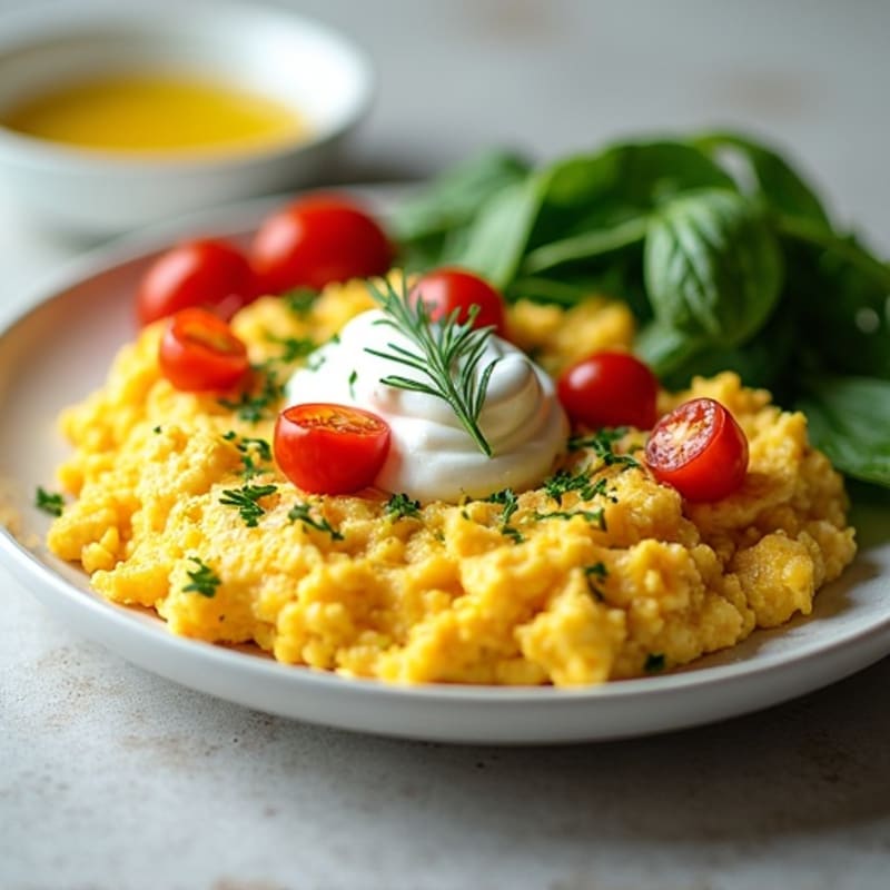 Creamy Mediterranean Scrambled Eggs with Feta and Fresh Herbs