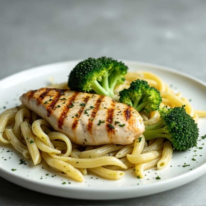 Creamy Pesto Chicken Pasta with Roasted Broccoli