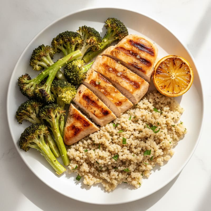 Grilled Chicken Breast with Quinoa and Roasted Broccoli