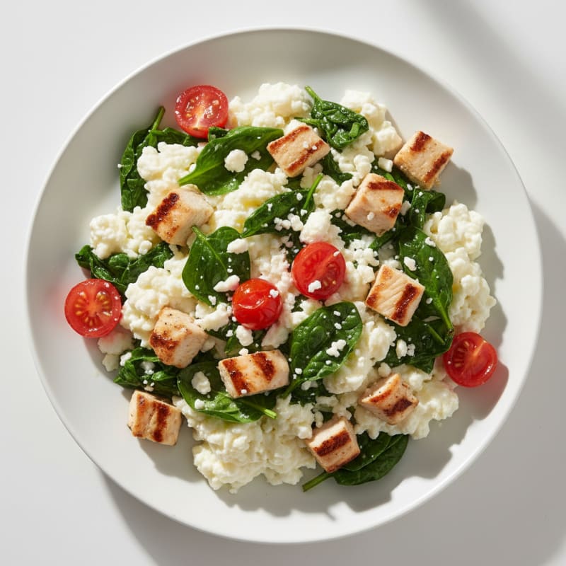 Egg White Spinach Scramble with Grilled Chicken