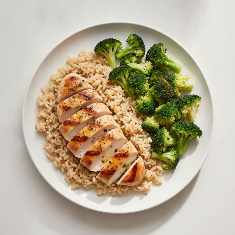 Grilled Chicken Breast with Brown Rice and Steamed Broccoli