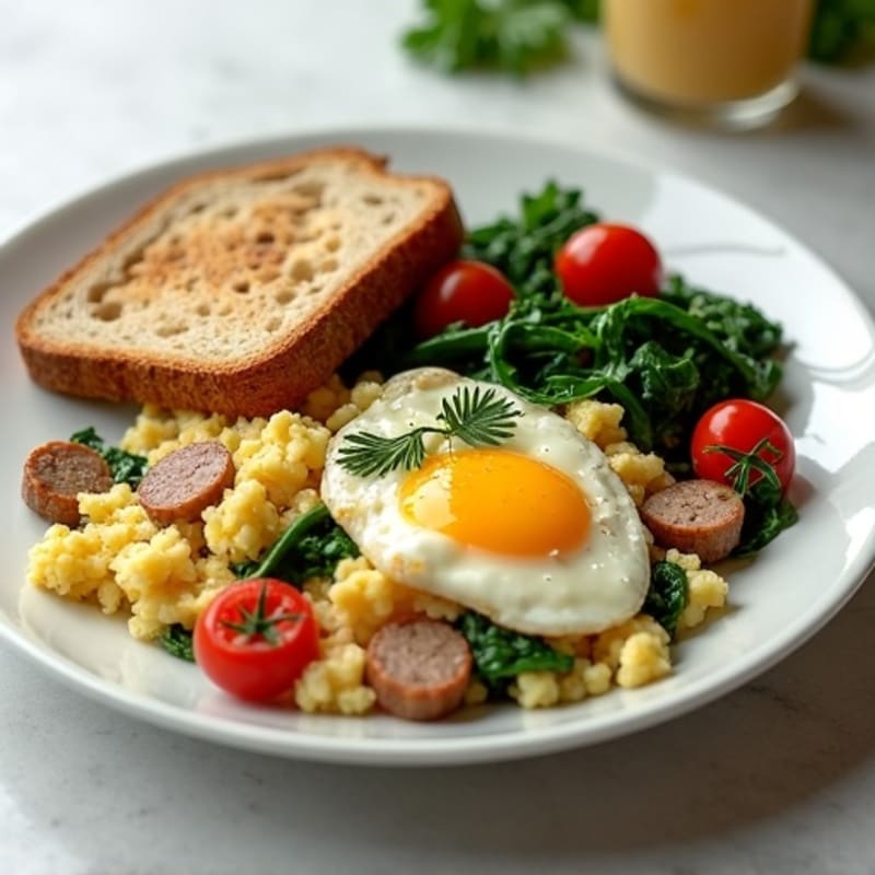 Egg White and Turkey Sausage Scramble with Spinach and Toast