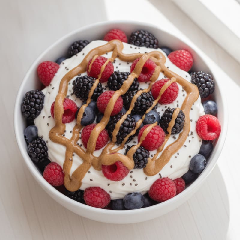 Greek Yogurt Protein Parfait with Mixed Berries and Almond Butter