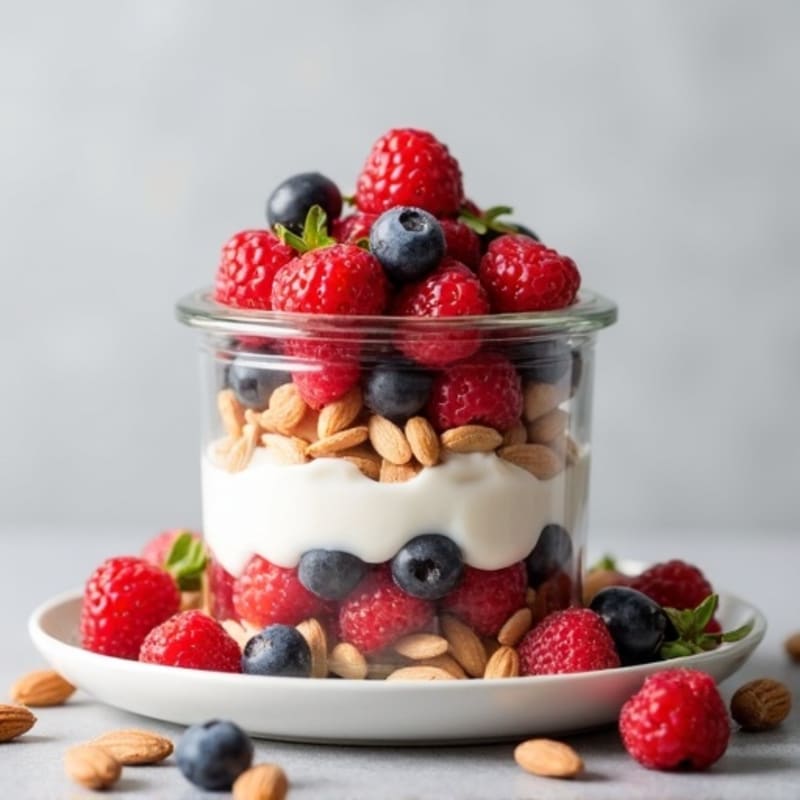 Greek Yogurt Protein Parfait with Mixed Berries and Almonds
