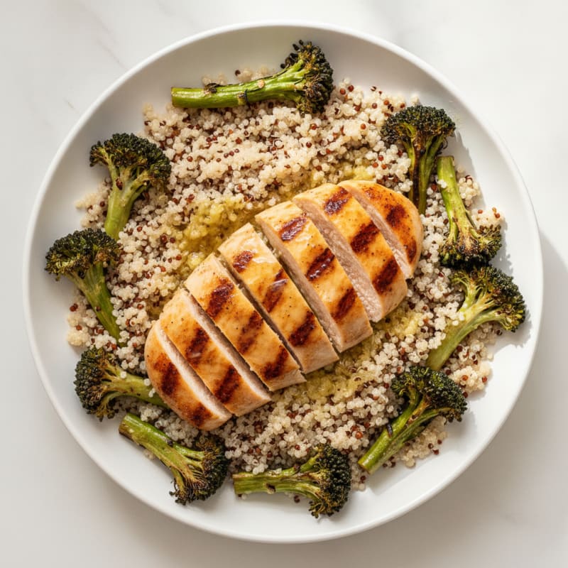 Grilled Chicken Breast with Quinoa and Roasted Broccoli