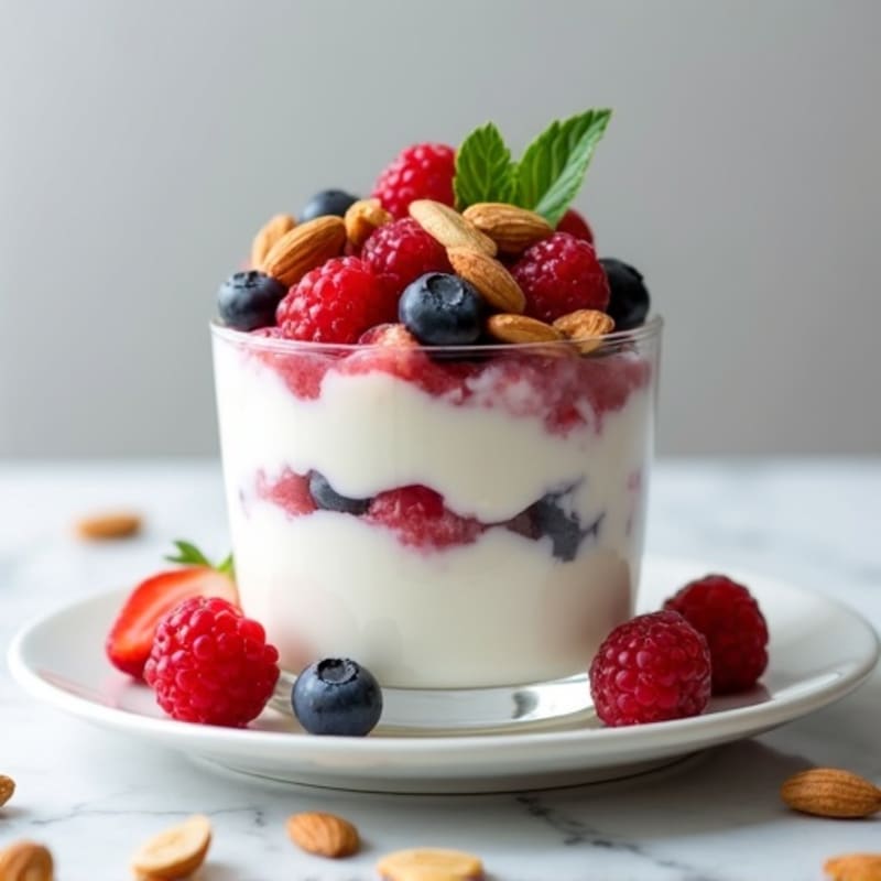 Greek Yogurt Protein Parfait with Mixed Berries and Almonds