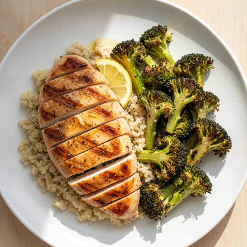 Grilled Chicken Breast with Quinoa and Roasted Broccoli