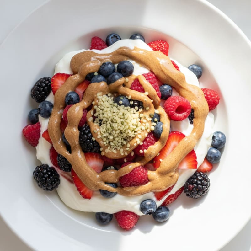 Greek Yogurt Parfait with Mixed Berries and Almond Butter