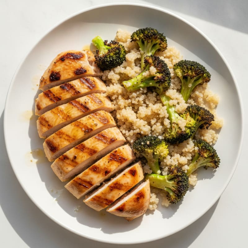 Grilled Chicken Breast with Roasted Broccoli and Quinoa