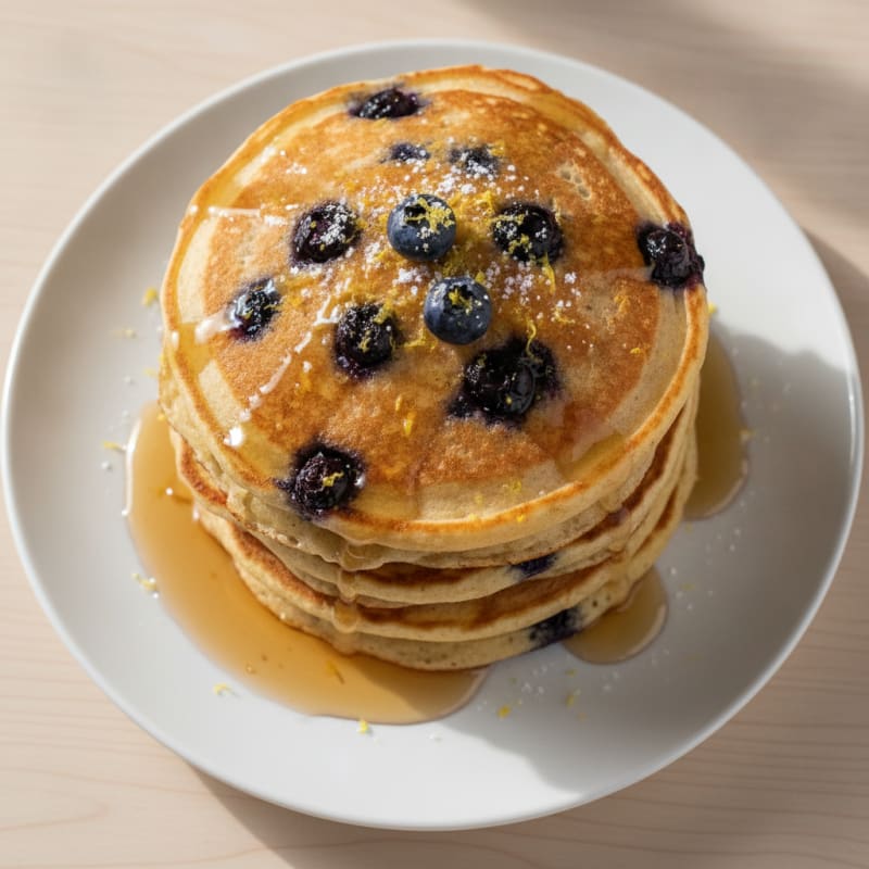 Blueberry Lemon Protein Pancakes