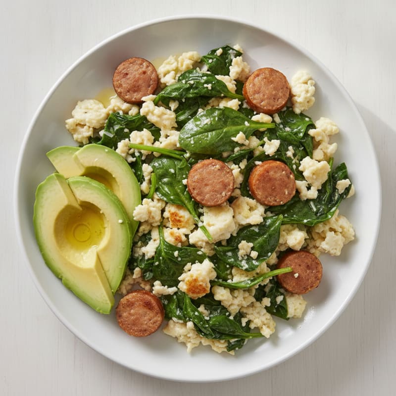 Egg White and Spinach Scramble with Turkey Sausage