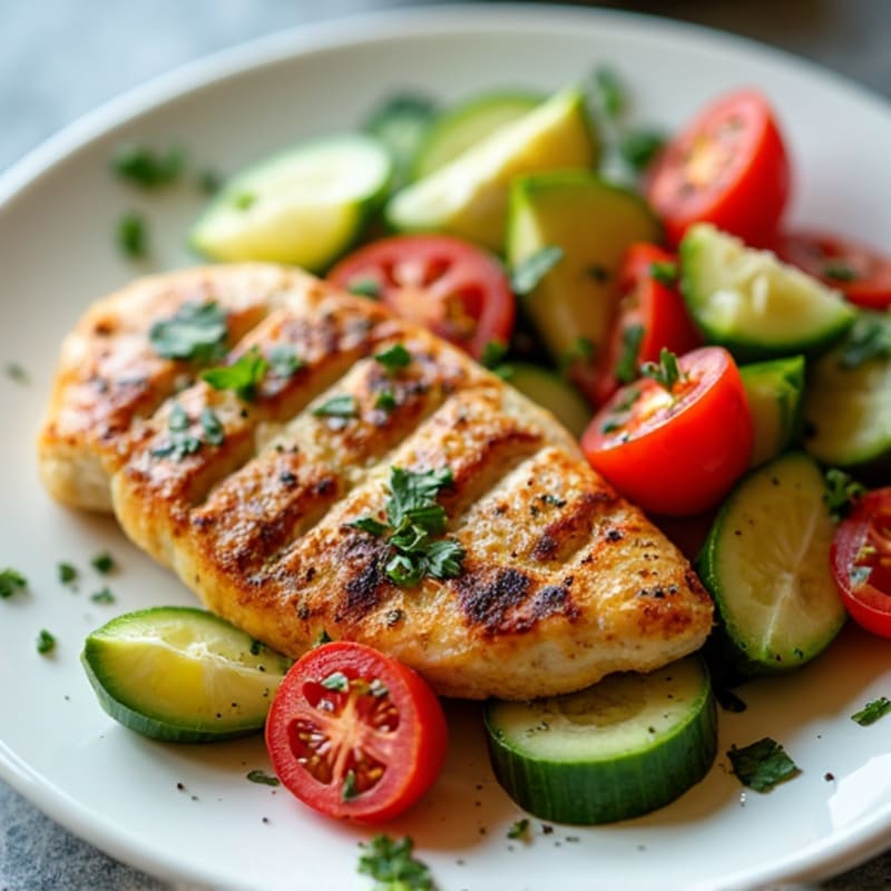 Grilled Chicken Breast with Tomato Cucumber Salad