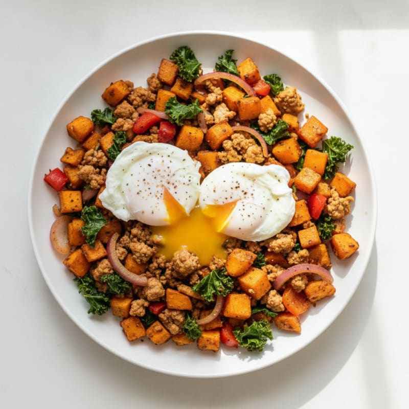 Sweet Potato Hash with Poached Eggs