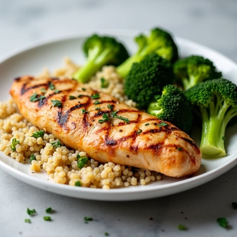 Grilled Chicken Breast with Quinoa and Roasted Broccoli