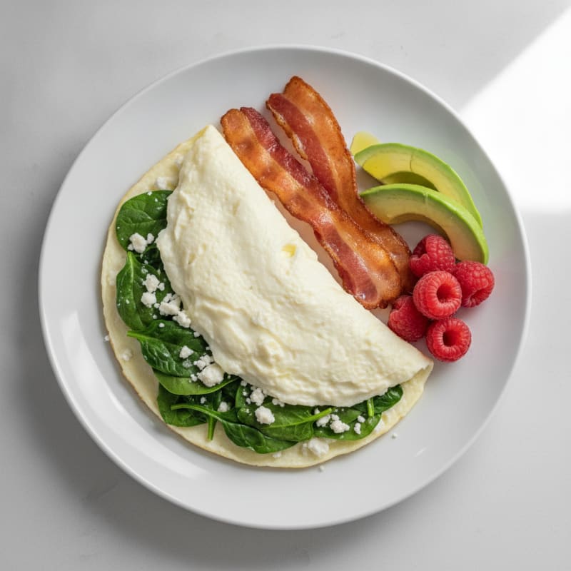 Egg White Spinach Omelette with Turkey Bacon