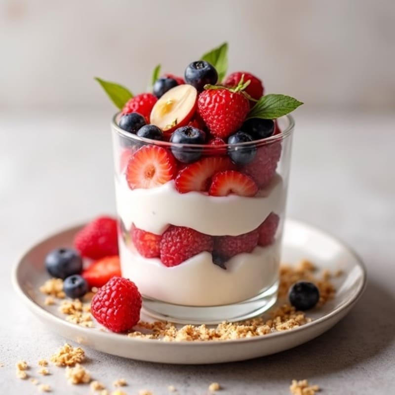 Greek Yogurt Protein Parfait with Mixed Berries and Almonds