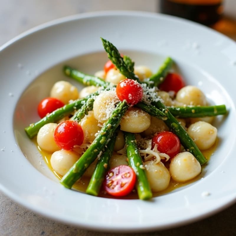 Pan-Seared Ricotta Gnocchi with Roasted Asparagus and Cherry Tomatoes